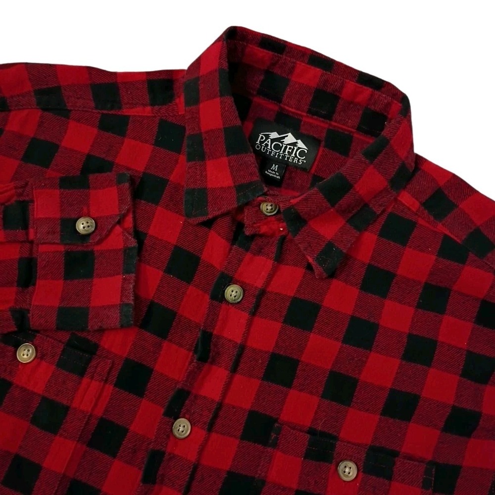 Pacific‎ Outfitters Flannel Shirt Mens Medium Red Black Buffalo Plaid Pockets